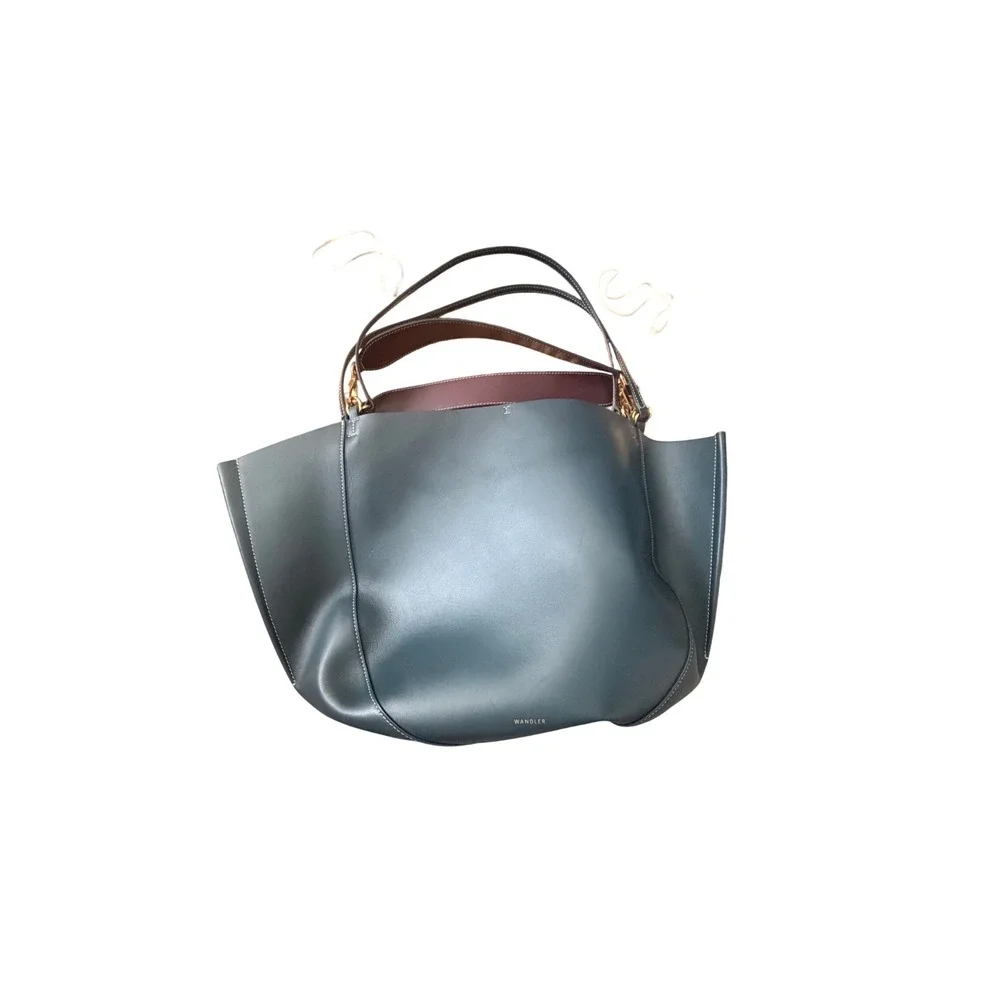 Wandler Mia Tote Bag‎ Navy Leather White Stitch Shoulder Bag Made in Italy